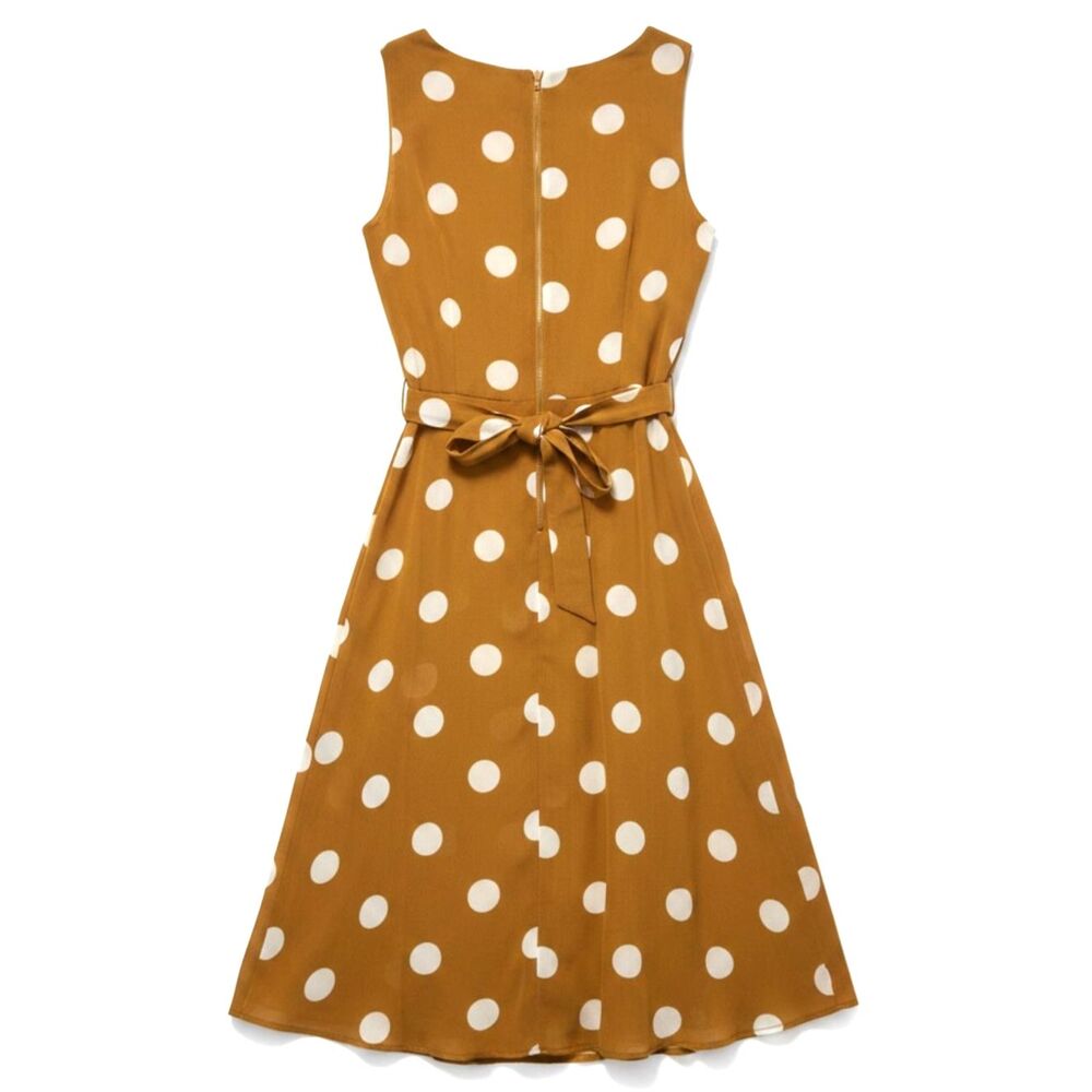 Liz Claiborne Mustard Polka Dot Belted Midi Dress Size 6 Garden Party Date Night - Picture 3 of 5